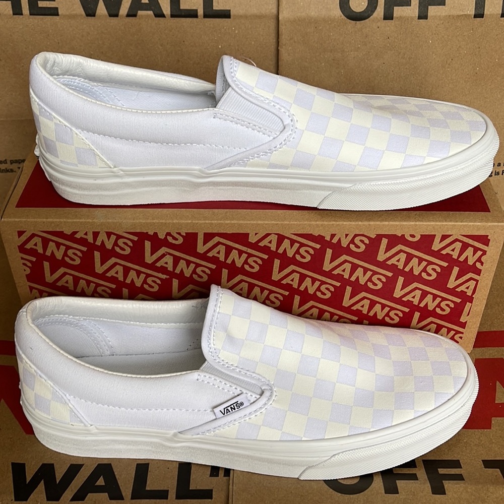 Vans Classic Men’s Slip On Checkerboard True White/ True White sneakers - Picture 3 of 16